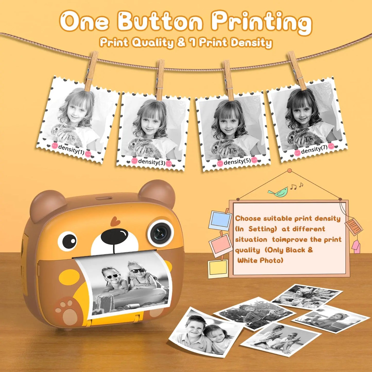 Kids Instant Camera 2.4 Inch Screen 12MP 1080P HD Instant Print Digital Camera Birthday Gifts For 3-12 Years Old Children - Pape'sShop