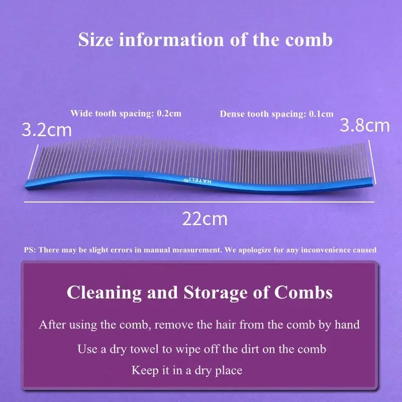 22cm Pet S Type Comb Professional Stainless Steel Pet Grooming Comb Dense Sparse Teeth Dog Cat Cleaning Brush Hair Reemoval Comb - Pape'sShop