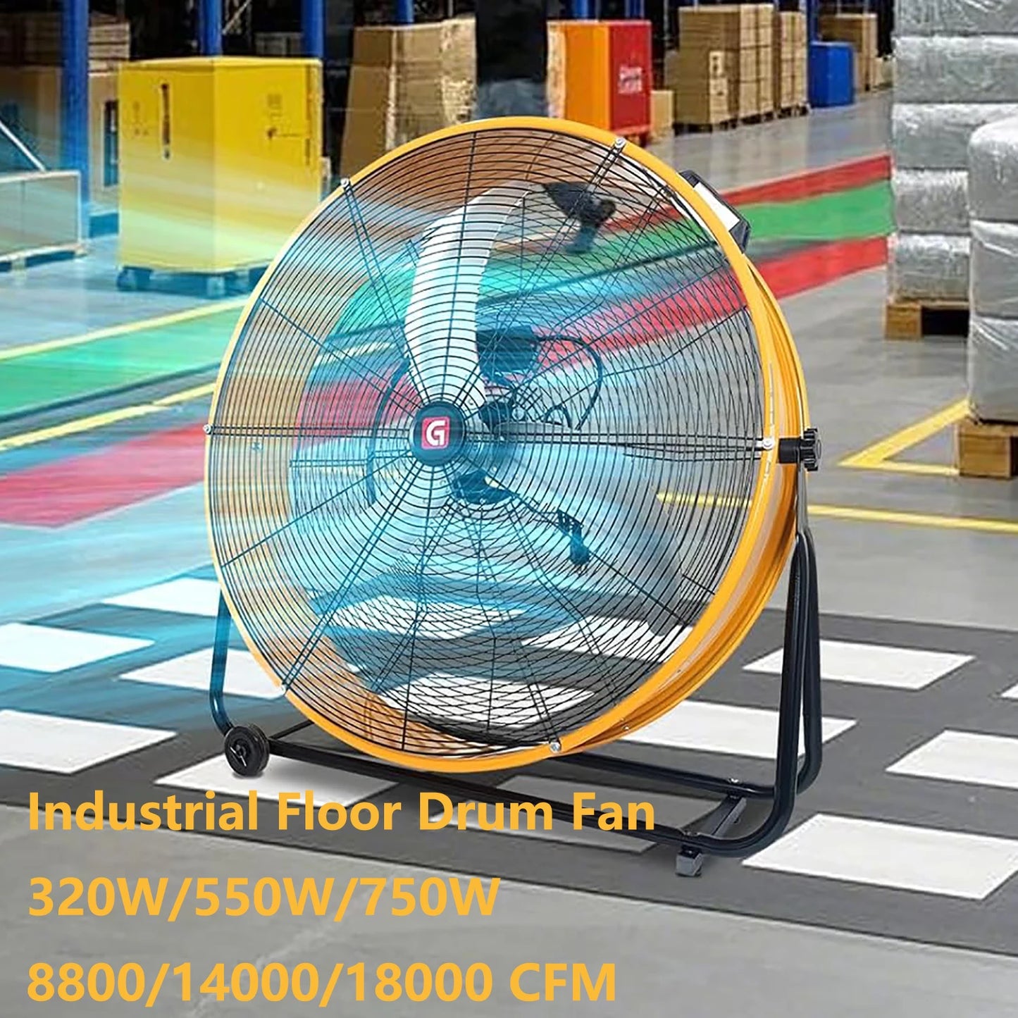 Industrial Floor Drum Fan, 9500/14000/18000 CFM Heavy Duty Floor Fan 3-Speed Air Circulator With Castors, High Velocity Shop Fan