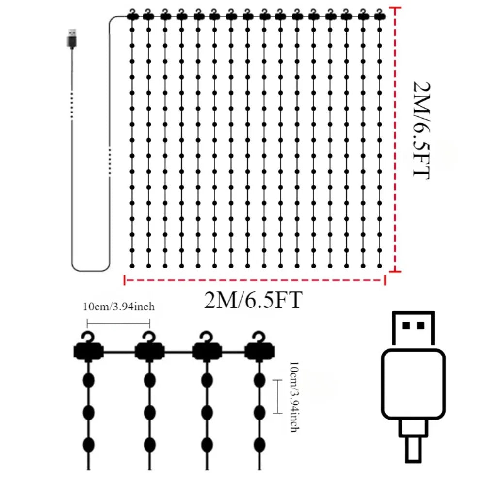 LED Decoration RGB curtain Smart Lights App Controlled String Fairy Lights DIY Pattern and Text Programmable Music Sync Reote - Pape'sShop
