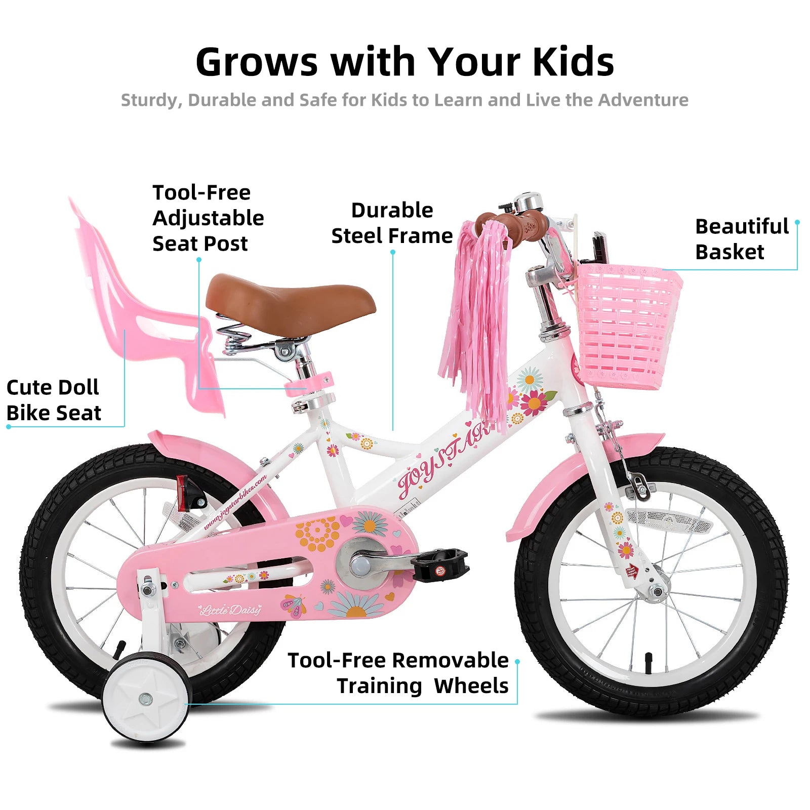 JOYSTAR Kids Bike for Ages 2-7 Years kids, 12 14 16 Inch Girls Bikes with Doll Seat & Streamers, Boys Bike with Flag & Plate - Pape'sShop