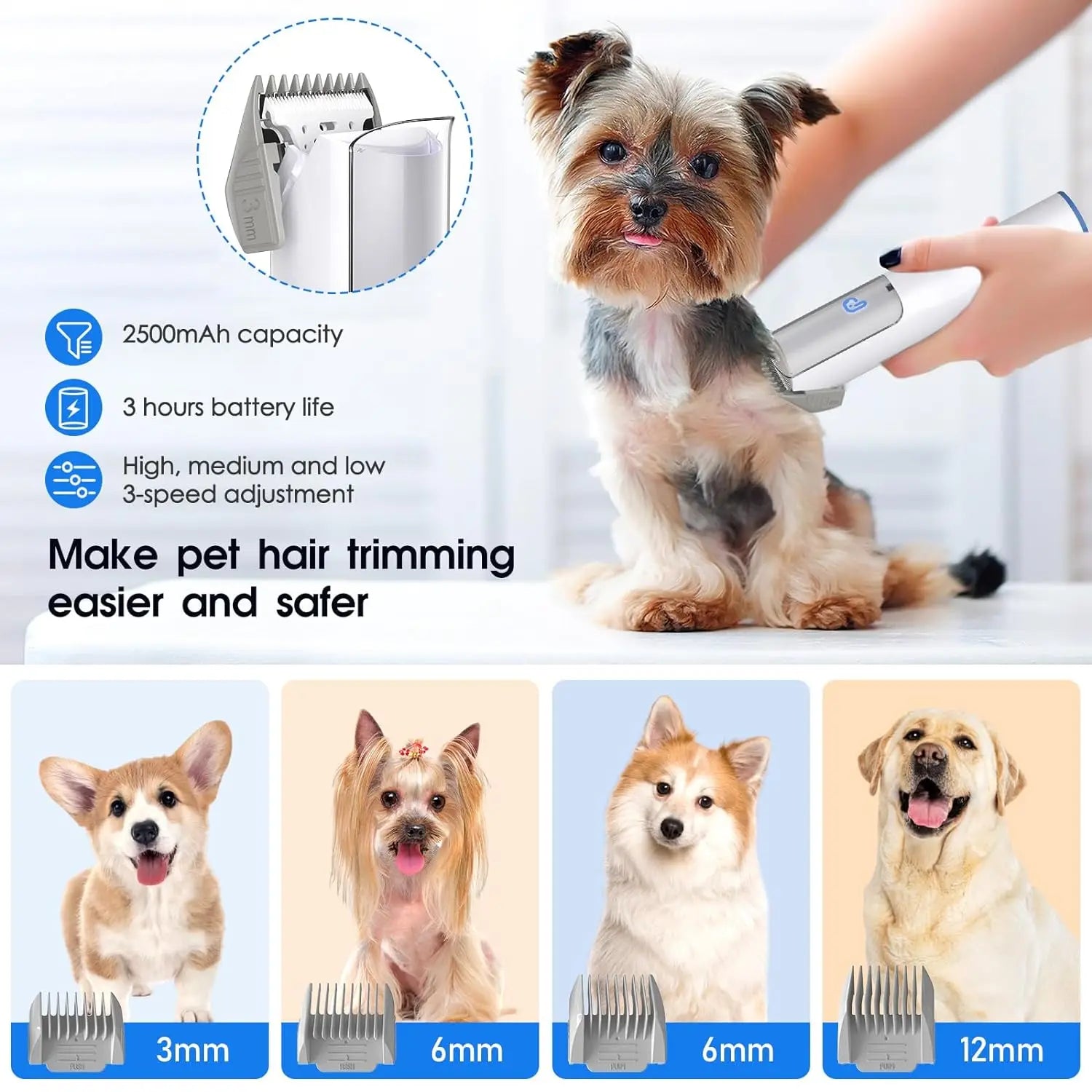 Dog Grooming Kit with 2L Vacuum Suction 99% Pet Hair-Professional Pet Grooming Vacuum Kit with 5 Grooming Tools for Dogs Cats - Pape'sShop