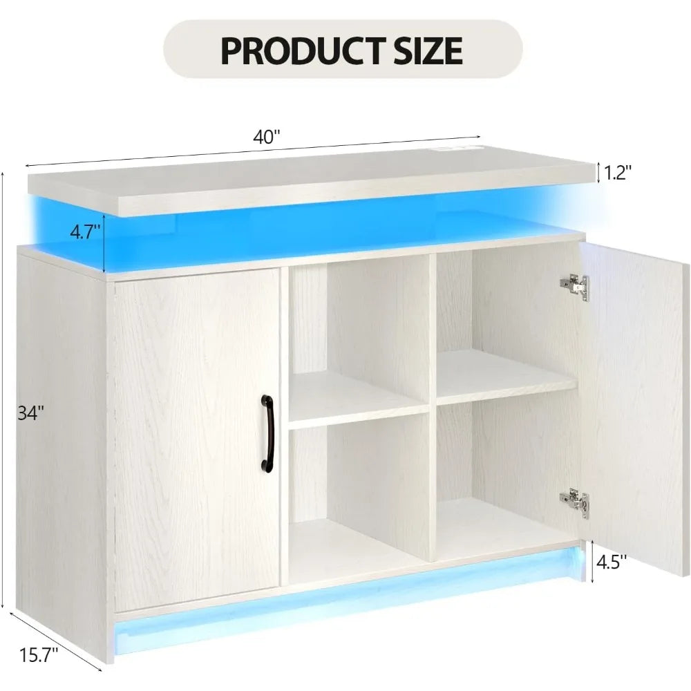 LED Lights Coffee Bar Cabinet with Storage, Sideboard Buffet Cabinet with Charging Station