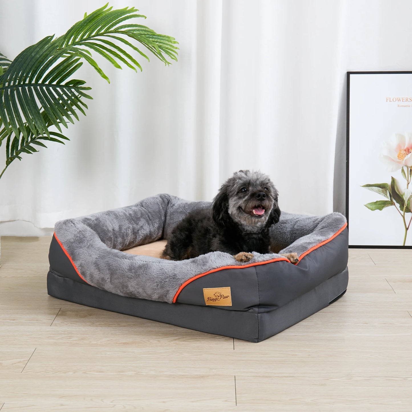 L XL 2XL 3XL Dog Bed Super Soft Orthopedic Foam Pet Bed Sleeping Mat with Cotton-padded Bolster and Removable Cover - Pape'sShop