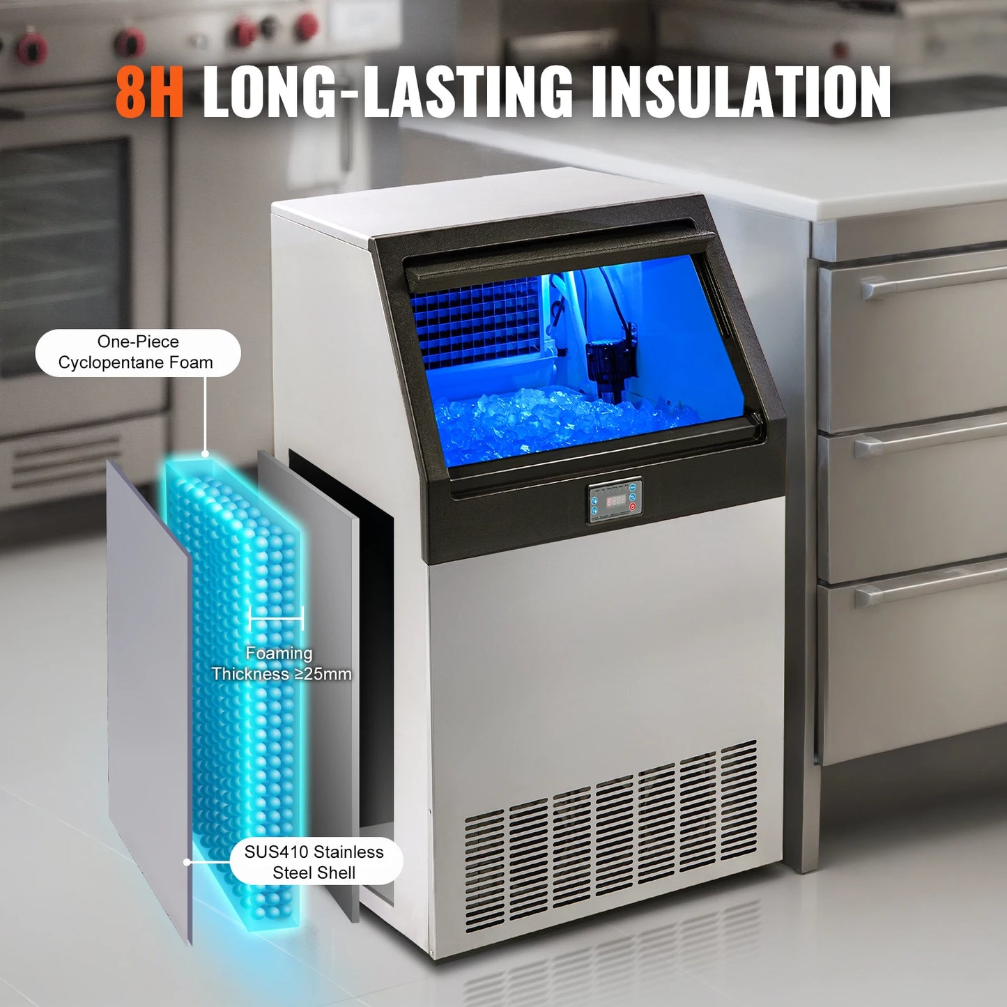 VEVOR Commercial Ice Maker 265lbs/24H Ice Machine with 88lbs Storage Capacity LED Digital Display for Home Office Restaurant