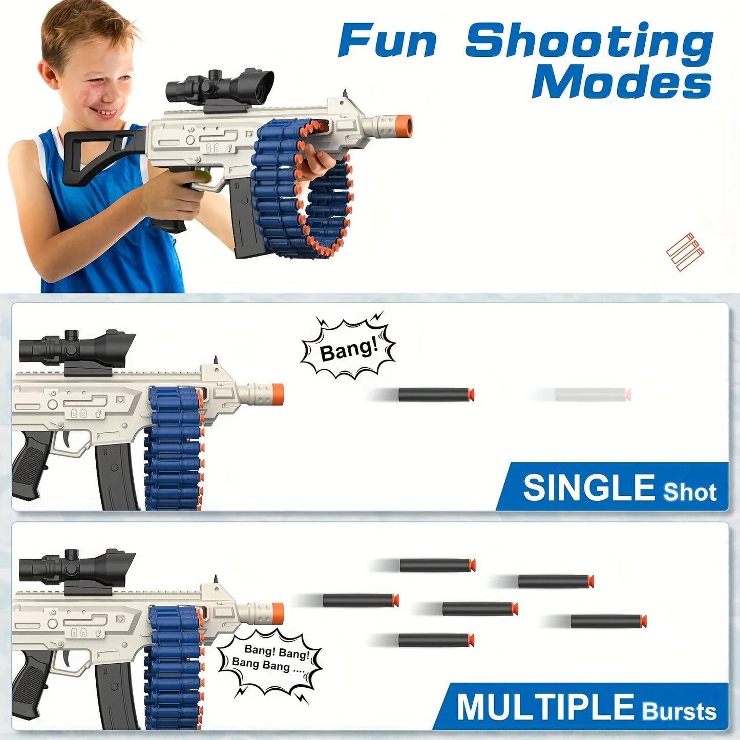 Soft Bullet Toy Gun Electric Automatic Toy, Toy Blaster with 26 Dart Clips and 30 Foam Darts, Outdoor Shooting Games Toys - Pape'sShop