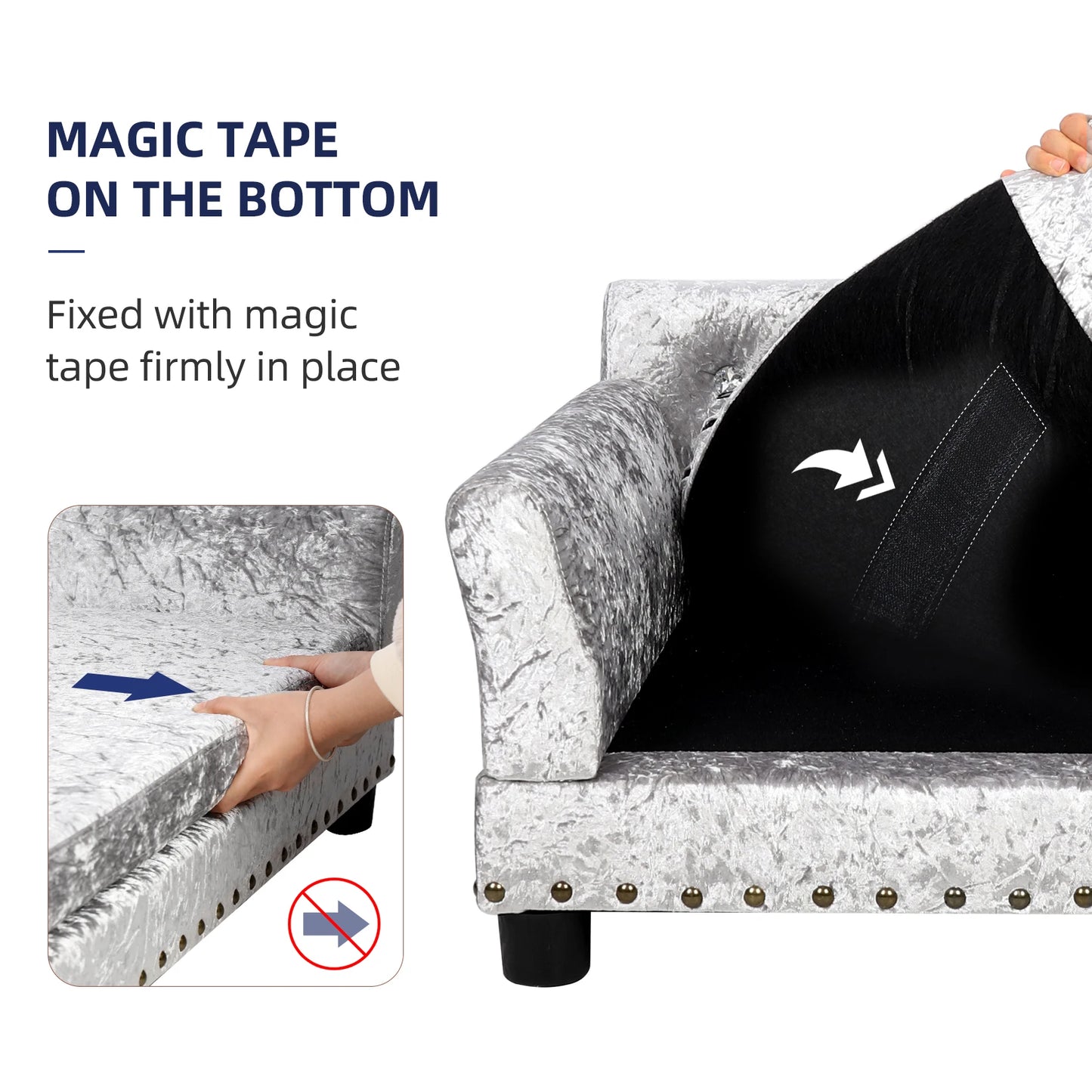 Luxury Velvet Tufted Dog Sofa Bed Large Elevated Pet Bed Upholstered Cushion Wooden Frame Raised Puppy Sofa Couch - Pape'sShop