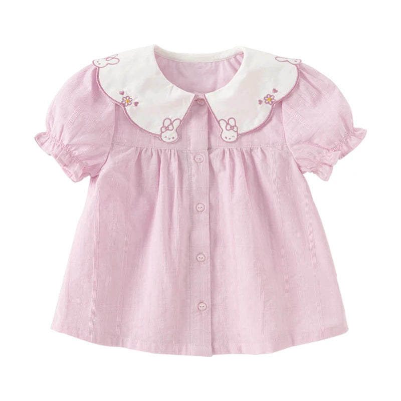Dave Bella Children's Puff Shirt Sleeve Shirt Cute Cotton Summer Blouse for Girls Button-Down Top Party Clothes DB2243504 - Pape'sShop
