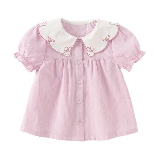 Dave Bella Children's Puff Shirt Sleeve Shirt Cute Cotton Summer Blouse for Girls Button-Down Top Party Clothes DB2243504 - Pape'sShop