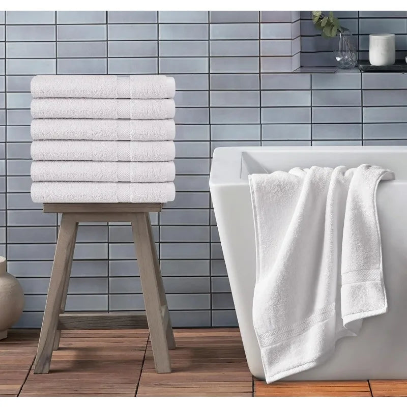 100% Cotton White 6 Pack Medium Bath Towel Set, - Pape'sShop