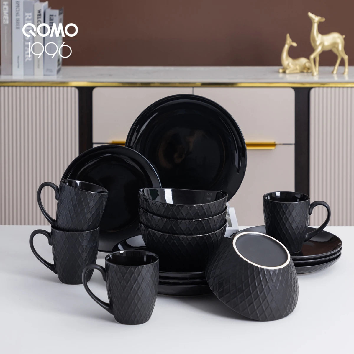 16 Pieces Porcelain Dinnerware Set White Relief Pattern Ceramic Bowls and Plates Ceramic Kitchen Dishes Service for 4 People - Pape'sShop