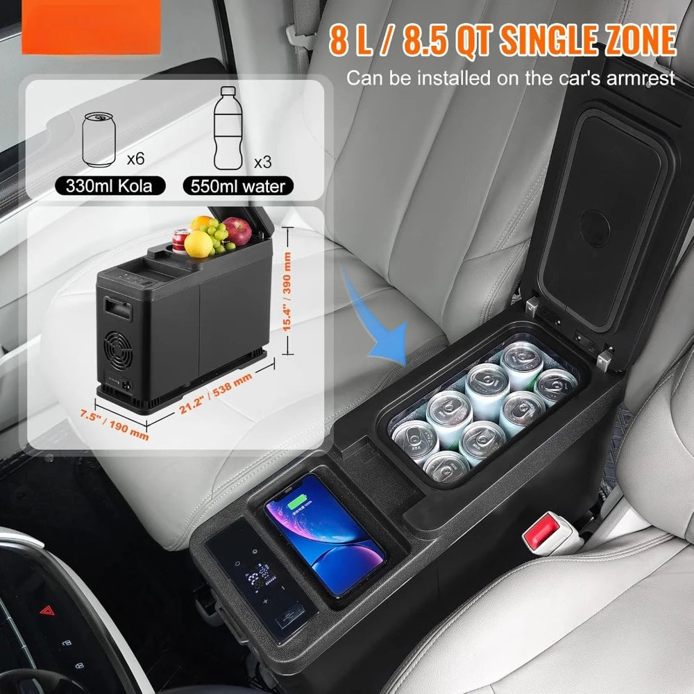 Car Refrigerator, 12 Volt Car Armrest Refrigerator Fridge, 8Liter(9qt) Single Zone Portable Freezer, -4℉-68℉ Adjustable Range