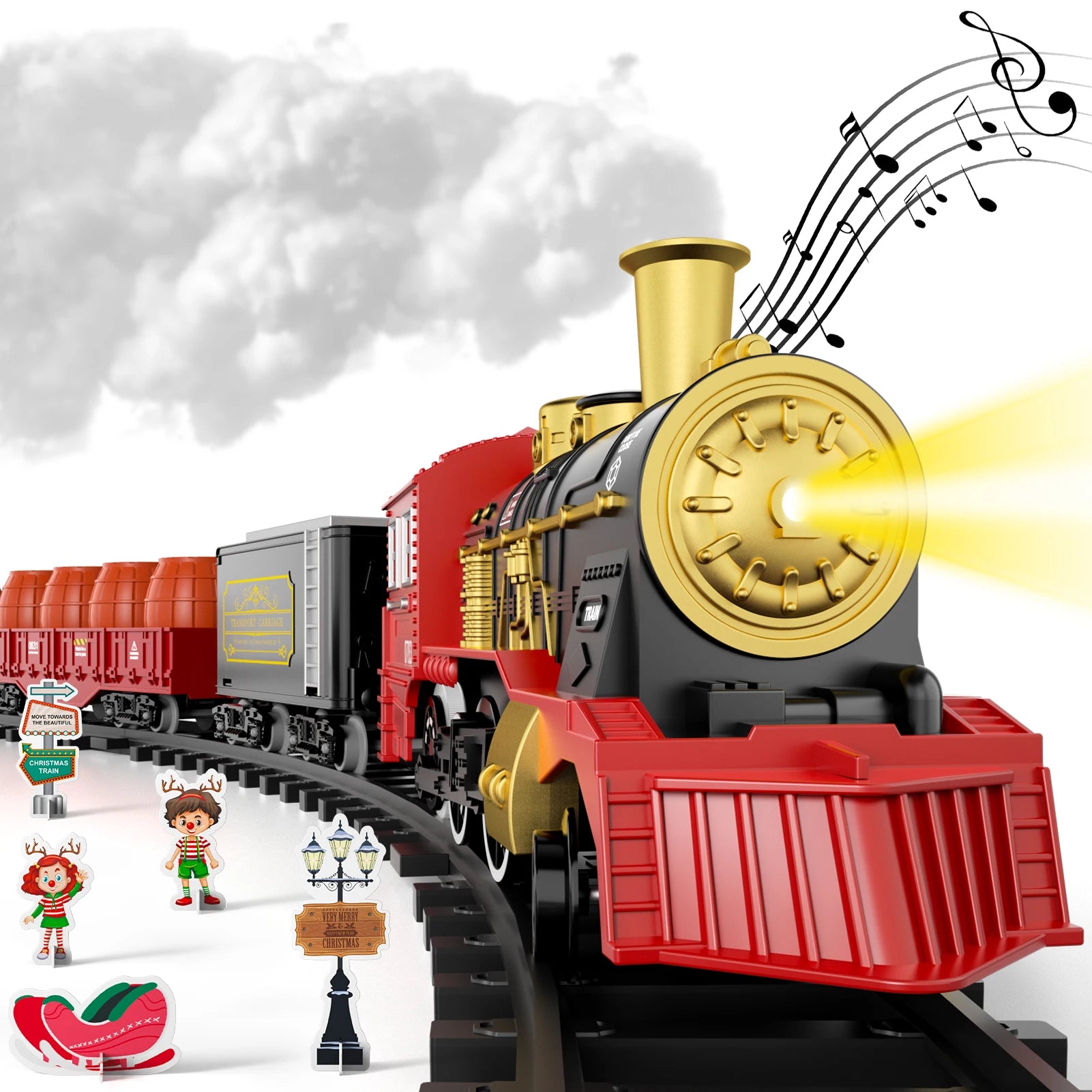 Train Set Toys For Kids Smokes Light & Sound Include 6 Car And 28 Tracks Red Train Sets Toys Birthday Gifts For 3 4 5 6 Year Old - Pape'sShop