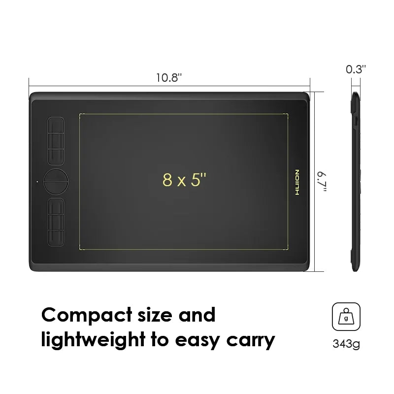 Huion H580X Graphics Tablet 8x5 Inch Portable Pen Tablet Battery-Free Digital Stylus Compatible with Android MacOS Windows Linux - Pape'sShop