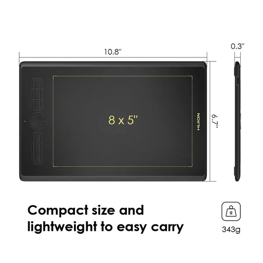 Huion H580X Graphics Tablet 8x5 Inch Portable Pen Tablet Battery-Free Digital Stylus Compatible with Android MacOS Windows Linux - Pape'sShop
