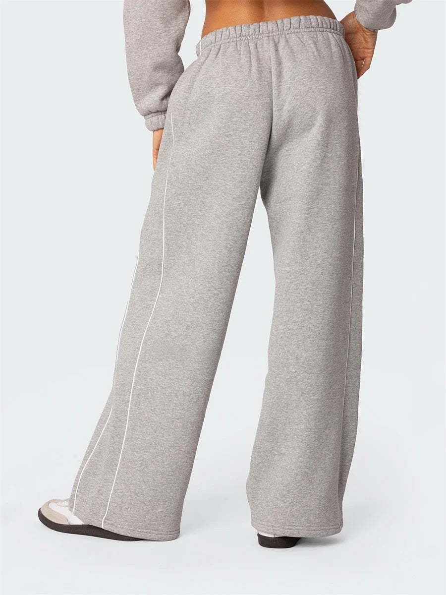 Casual Wide Leg Sweatpants White Trim Elastic - Pape'sShop
