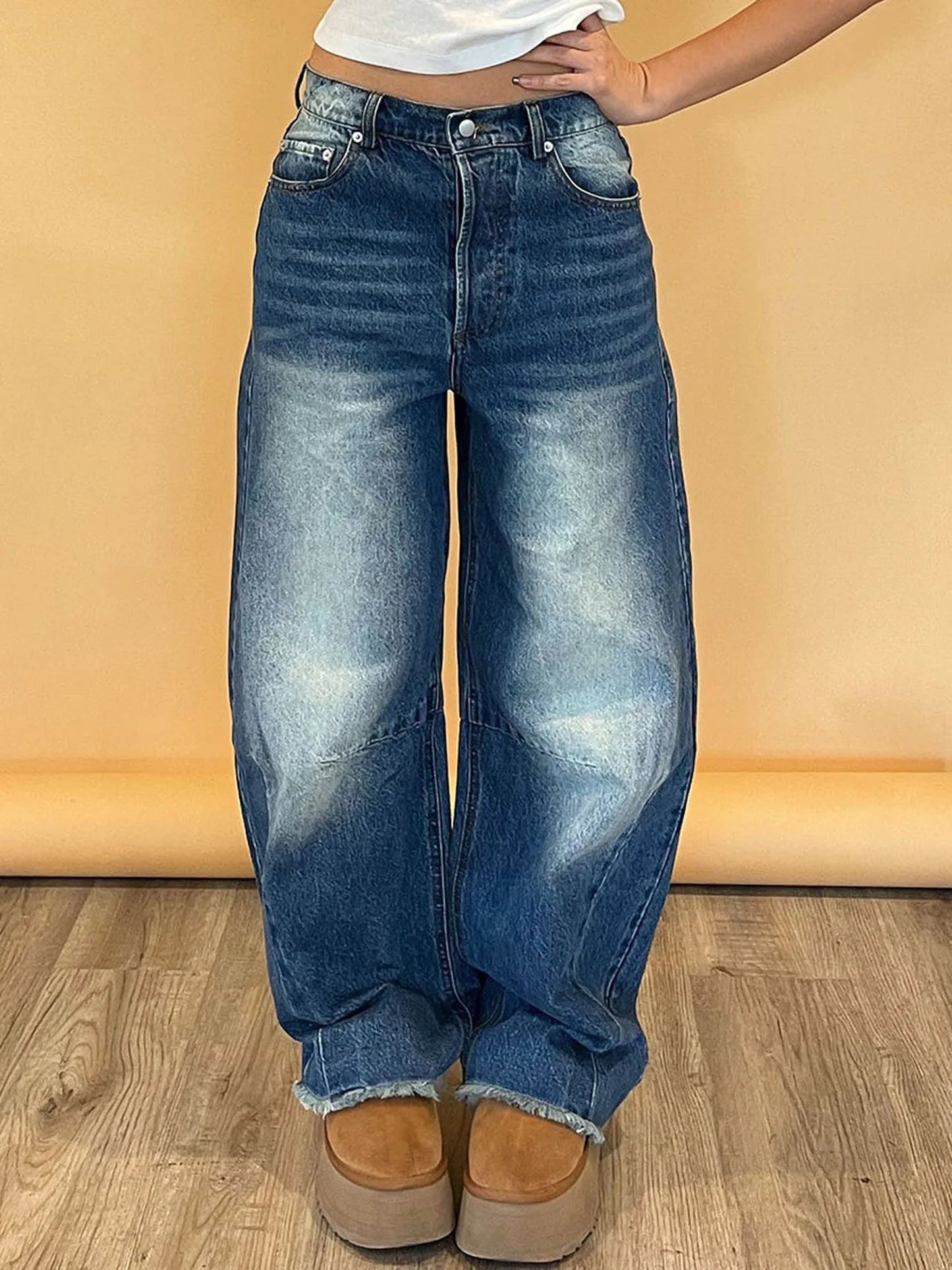 Women s Vintage High Waist Wide Leg Jeans - Pape'sShop