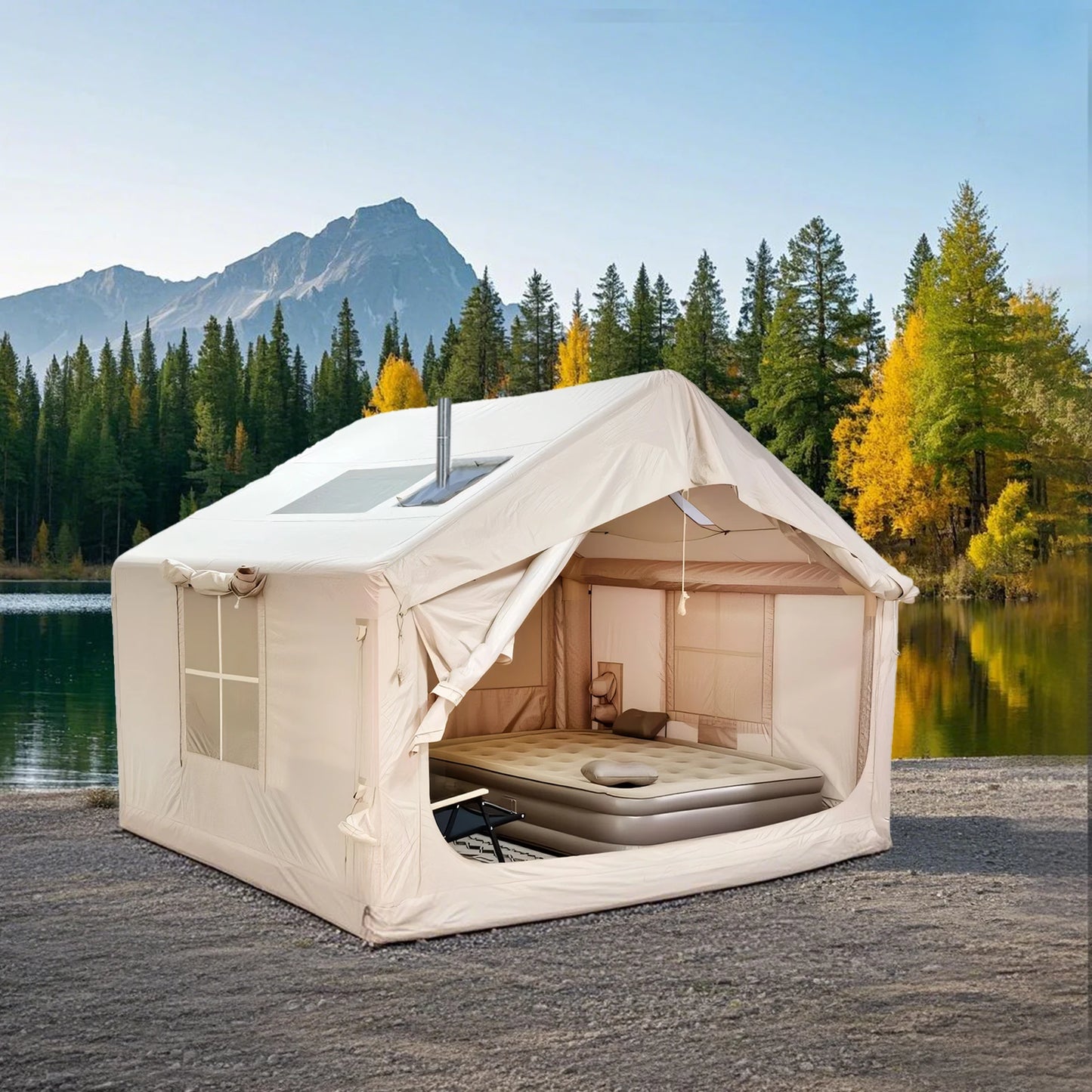 80.73 Inflatable Camping Tent with stove Jack,6-8 People - Pape'sShop