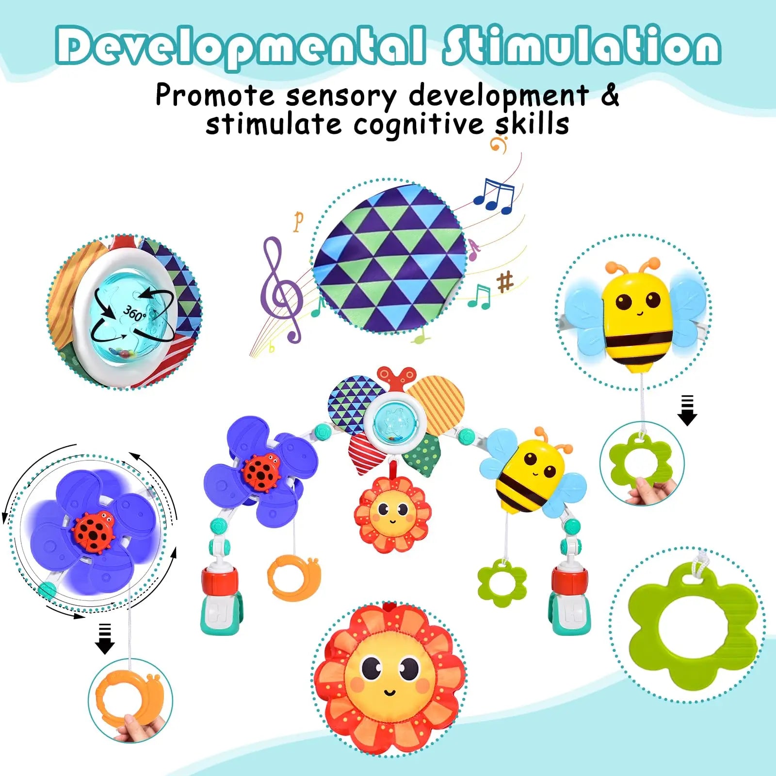 Hibility Baby Stroller Arch Toy Car Seat Toys Activity Mobile Musical Toys Ideal for Infant Boys Girls Sleep Baby Travel Toy - Pape'sShop