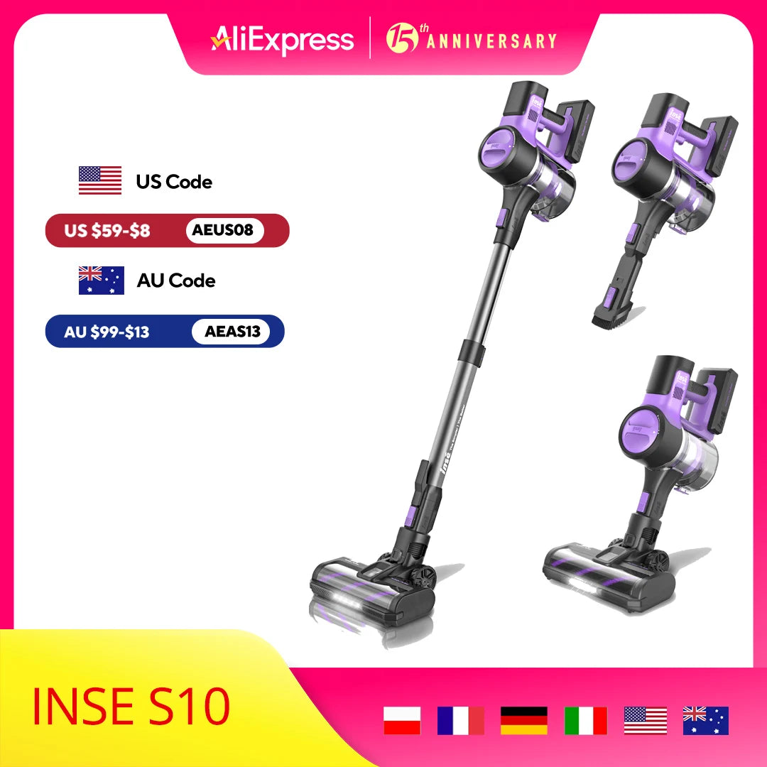 INSE S10 Cordless Vacuum Cleaner, 6-in-1 Stick Vacuum with 30Kpa 350W Suction, Max 50 Min Runtime Rechargeable Vacuum for Home - Pape'sShop