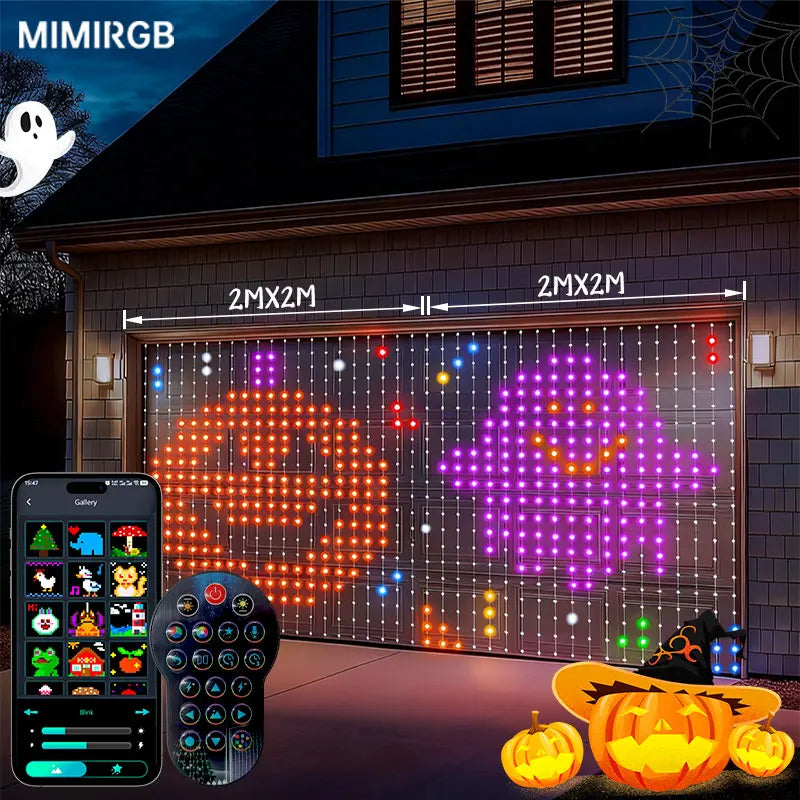 LED Decoration RGB curtain Smart Lights App Controlled String Fairy Lights DIY Pattern and Text Programmable Music Sync Reote - Pape'sShop