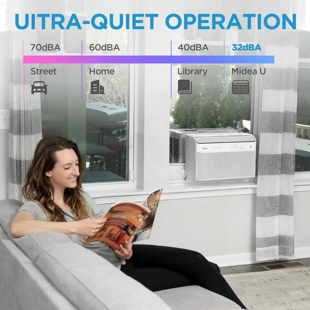 8,000 BTU U Shaped Smart Inverter Window Air Conditioner, Cools Up To 350 Sq. Ft., Ultra Quiet with Open Window Flexibility
