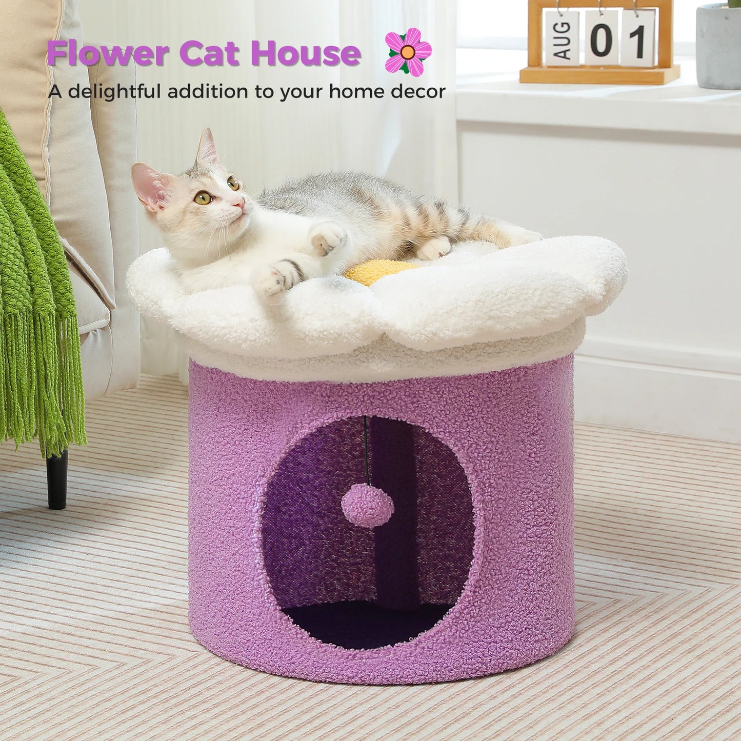 Cat Beds for Indoor Cats, Large Cat House with Removable Flower Cat Bed, Cute Cat Cave Cat Hideaway, Indoor Cat House Condo - Pape'sShop