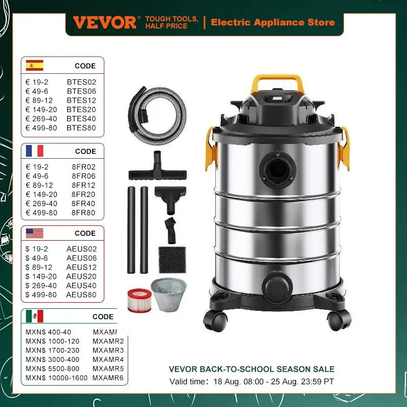 VEVOR Stainless Steel Wet Dry Shop Vacuum Wet  Dry Vac Powerful Suction  Small Shop Vac Perfect for Carpet Debris  Pet  Hair - Pape'sShop