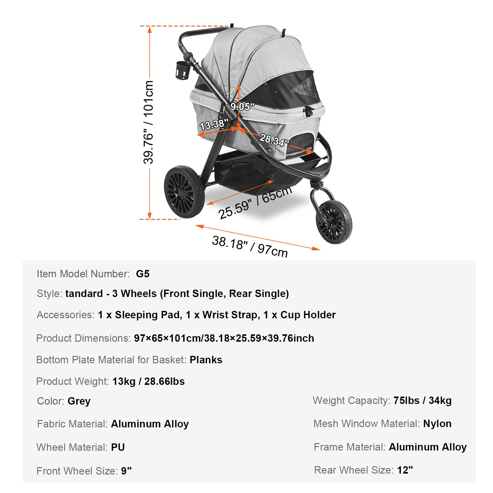 VEVOR Pet Stroller Carrier Dog Cat Strollers Lightweight Travel Rotate with Brakes Pet Pad Cup Holder for Puppy Dog Accessories - Pape'sShop
