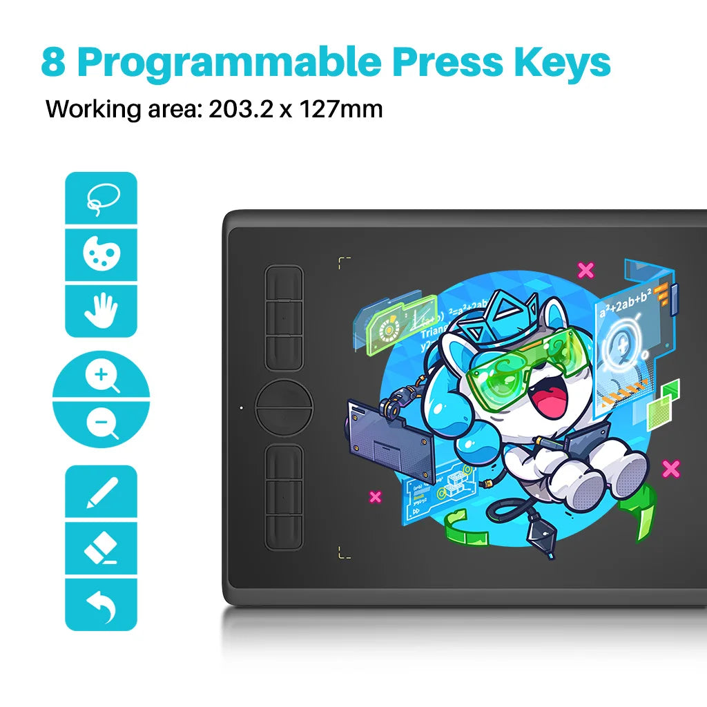 Huion H580X Graphics Tablet 8x5 Inch Portable Pen Tablet Battery-Free Digital Stylus Compatible with Android MacOS Windows Linux - Pape'sShop