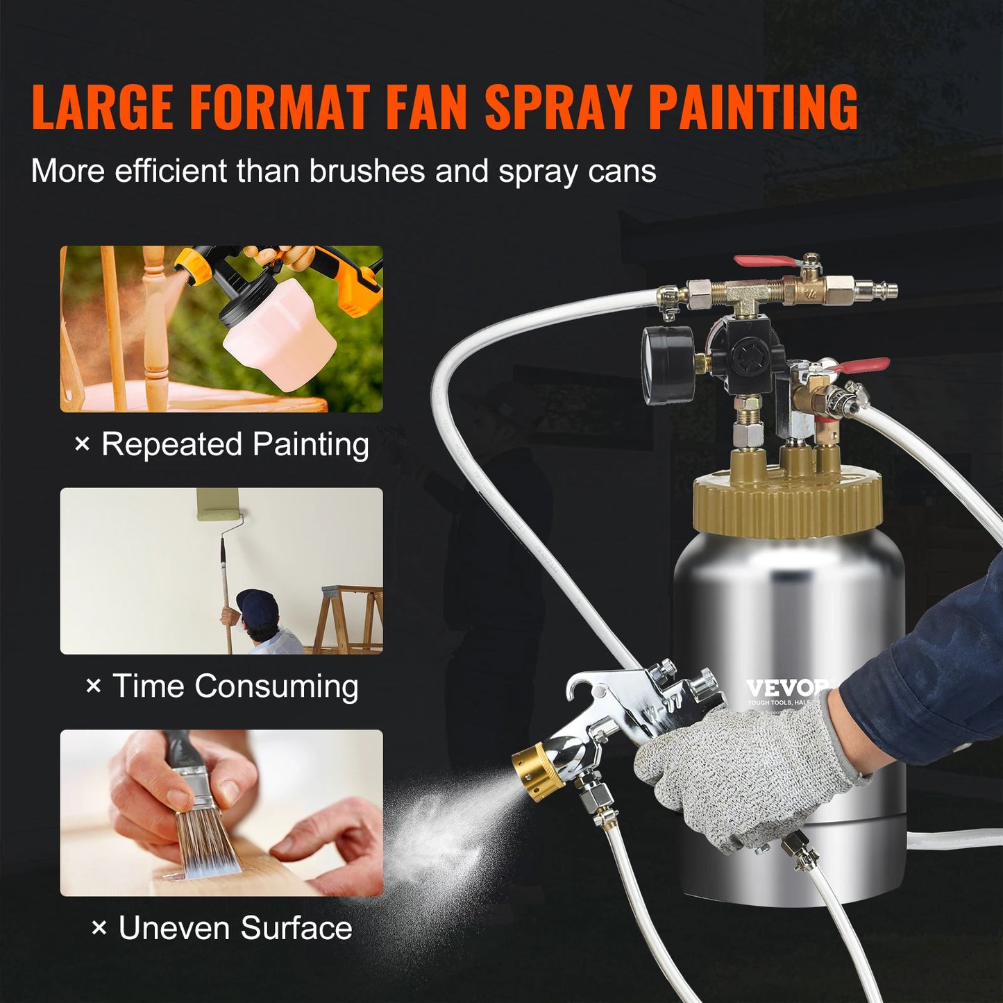 VEVOR 2L/0.5gal Spray Paint Pressure Pot Tank Lightweight Air Paint Pressure Pot 1.8mm Nozzle Spray Paint Gun 3m Hoses