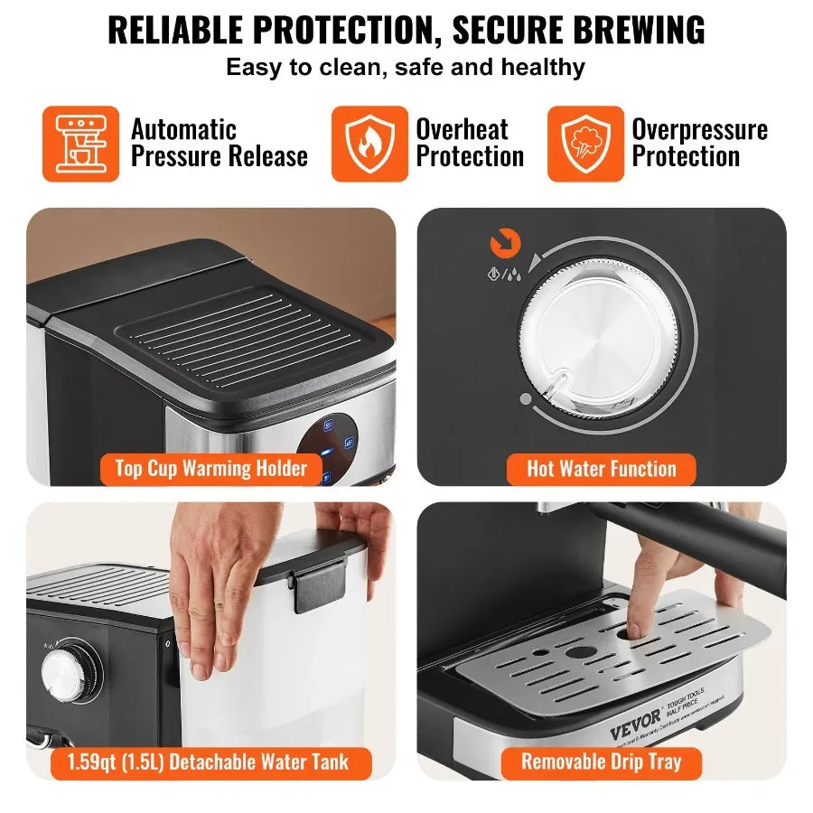 Espresso Machine 15 Bar Coffee and Espresso Maker - Pape'sShop