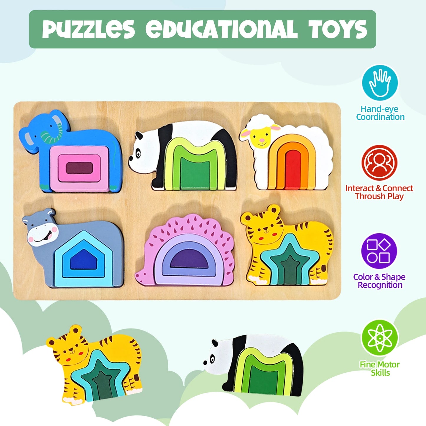 3D Wooden Jigsaw Educational Toys Montessori Toys for Kids Games Animal Shape Puzzle Toys Children Christmas Holiday Gifts - Pape'sShop
