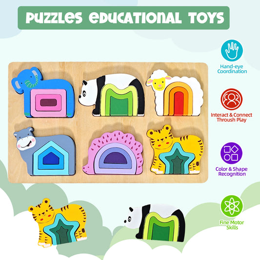 3D Wooden Jigsaw Educational Toys Montessori Toys for Kids Games Animal Shape Puzzle Toys Children Christmas Holiday Gifts - Pape'sShop