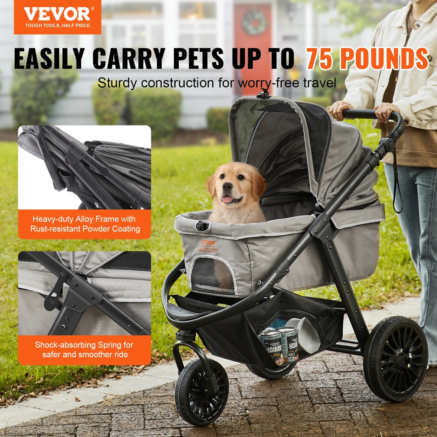 VEVOR Pet Stroller Carrier Dog Cat Strollers Lightweight Travel Rotate with Brakes Pet Pad Cup Holder for Puppy Dog Accessories - Pape'sShop