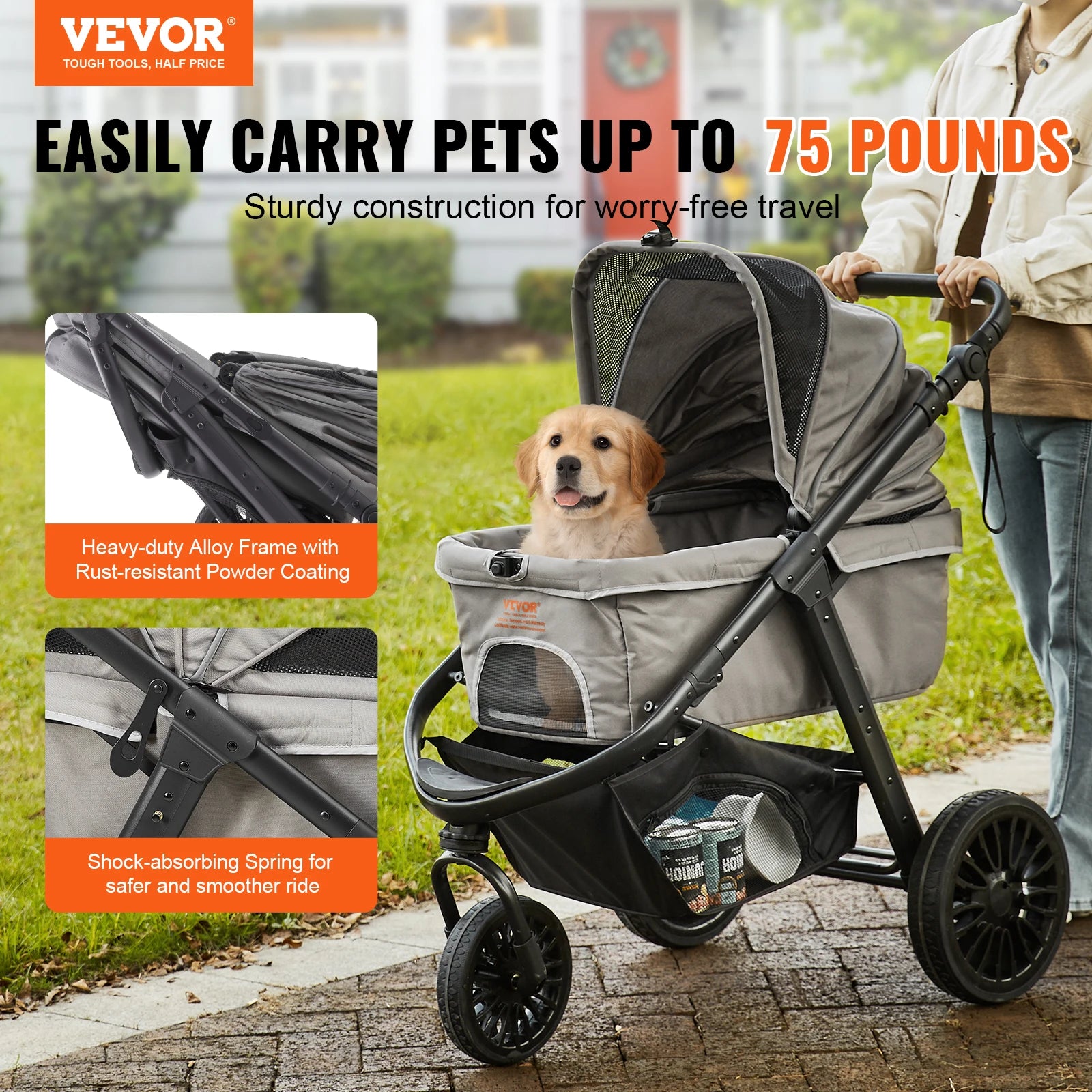 VEVOR Pet Stroller Carrier Dog Cat Strollers Lightweight Travel Rotate with Brakes Pet Pad Cup Holder for Puppy Dog Accessories - Pape'sShop