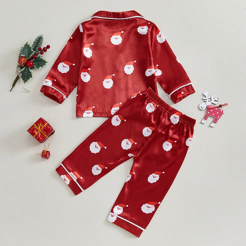 Toddler Girls Christmas Pajamas Set Santa Print Shirts Tops Long Pants 2 Pieces Lounge Suit Sleepwear - Pape'sShop