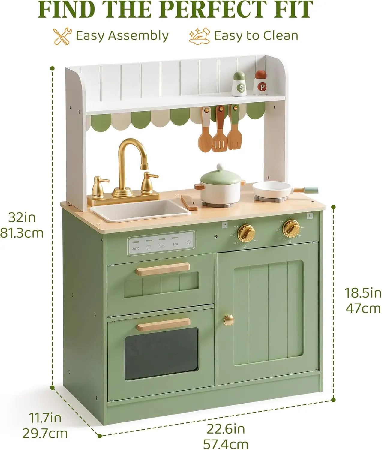 Robotime Robud Play Kitchen Wooden Pretend Play Kitchen Set Toy with Cutting Food Set  for 3+ Year Old Kids Girls & Boys - Pape'sShop