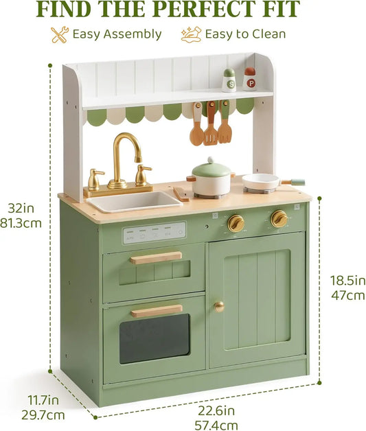 Robotime Robud Play Kitchen Wooden Pretend Play Kitchen Set Toy with Cutting Food Set  for 3+ Year Old Kids Girls & Boys - Pape'sShop