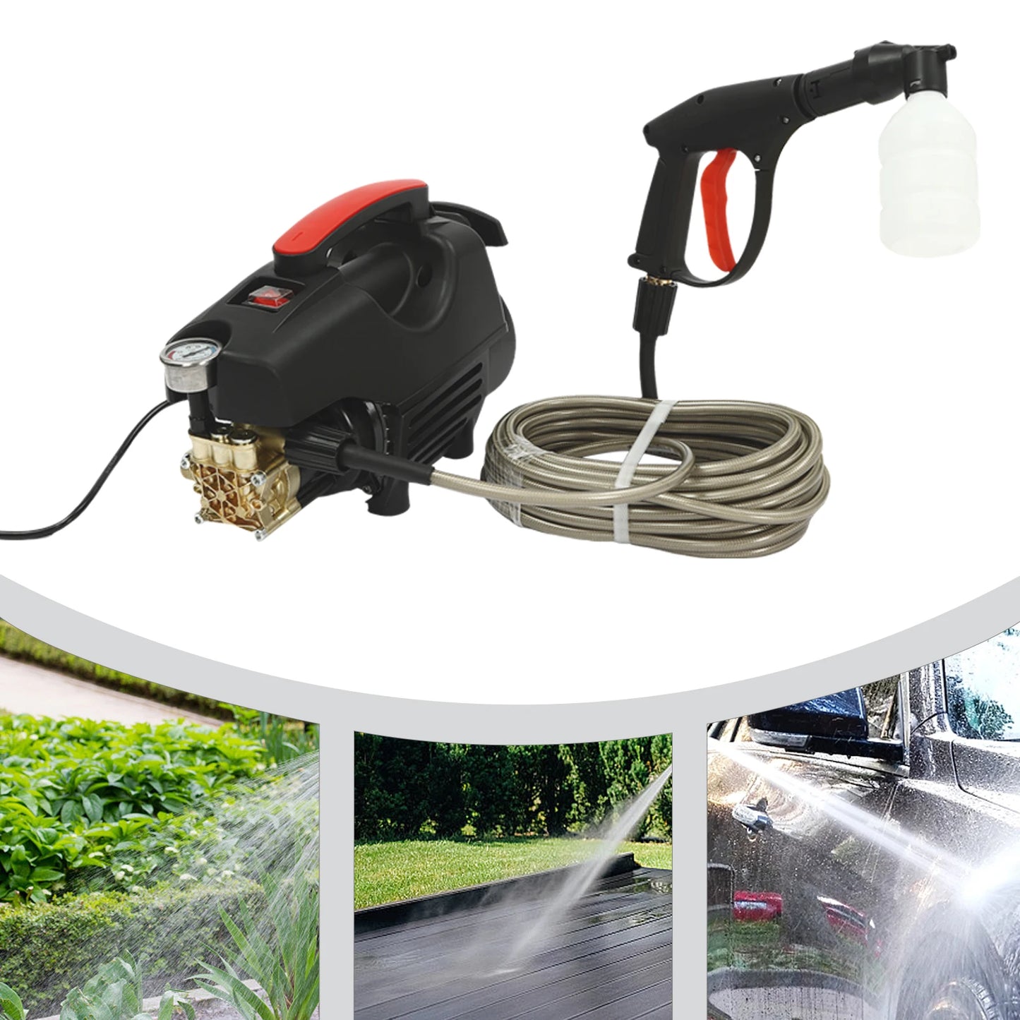High Pressure Cleaning Machine with Accessories, Cleaner for Car, Patio & Garden, Electric Pressure Power Washer