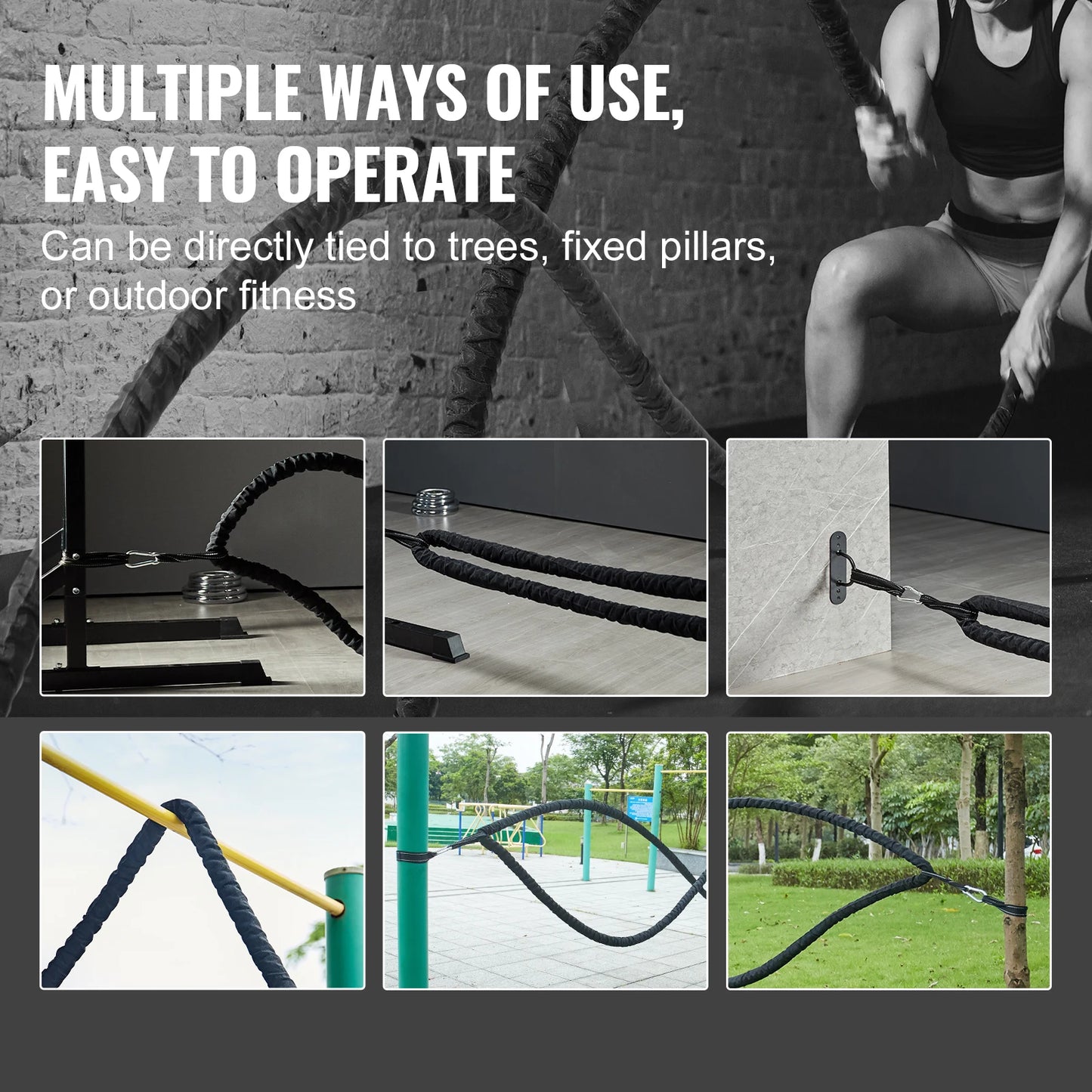 VEVOR Battle Rope Polyester Exercise Rope with Sleeve and Anchor - Pape'sShop