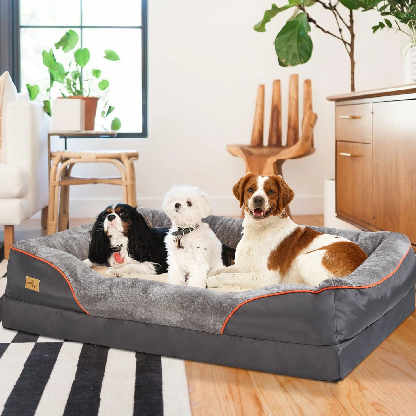 L XL 2XL 3XL Dog Bed Super Soft Orthopedic Foam Pet Bed Sleeping Mat with Cotton-padded Bolster and Removable Cover - Pape'sShop