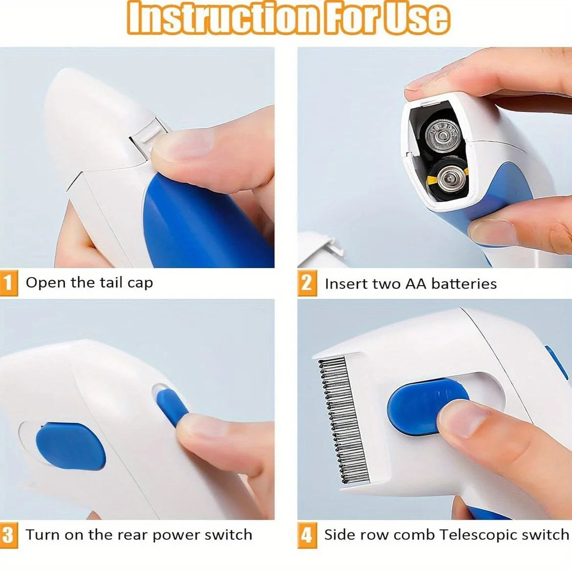 1pcs Cat & Dog lectitc Hlea Comb, hemoves oose Hai fleas,And Eggs:.lectronicice Remover, suitable For Cats, Dogs,And abits. Efec - Pape'sShop