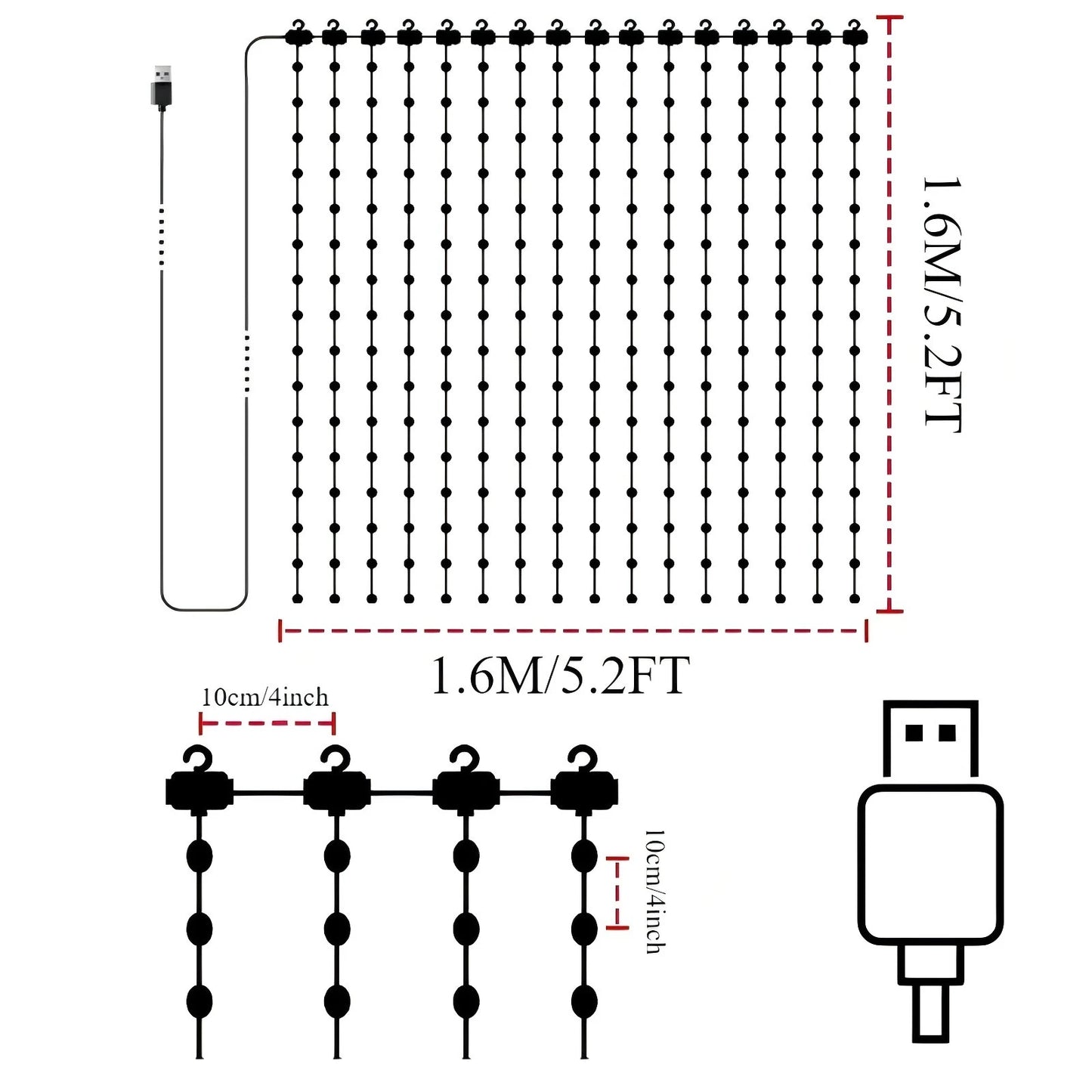 LED Decoration RGB curtain Smart Lights App Controlled String Fairy Lights DIY Pattern and Text Programmable Music Sync Reote - Pape'sShop