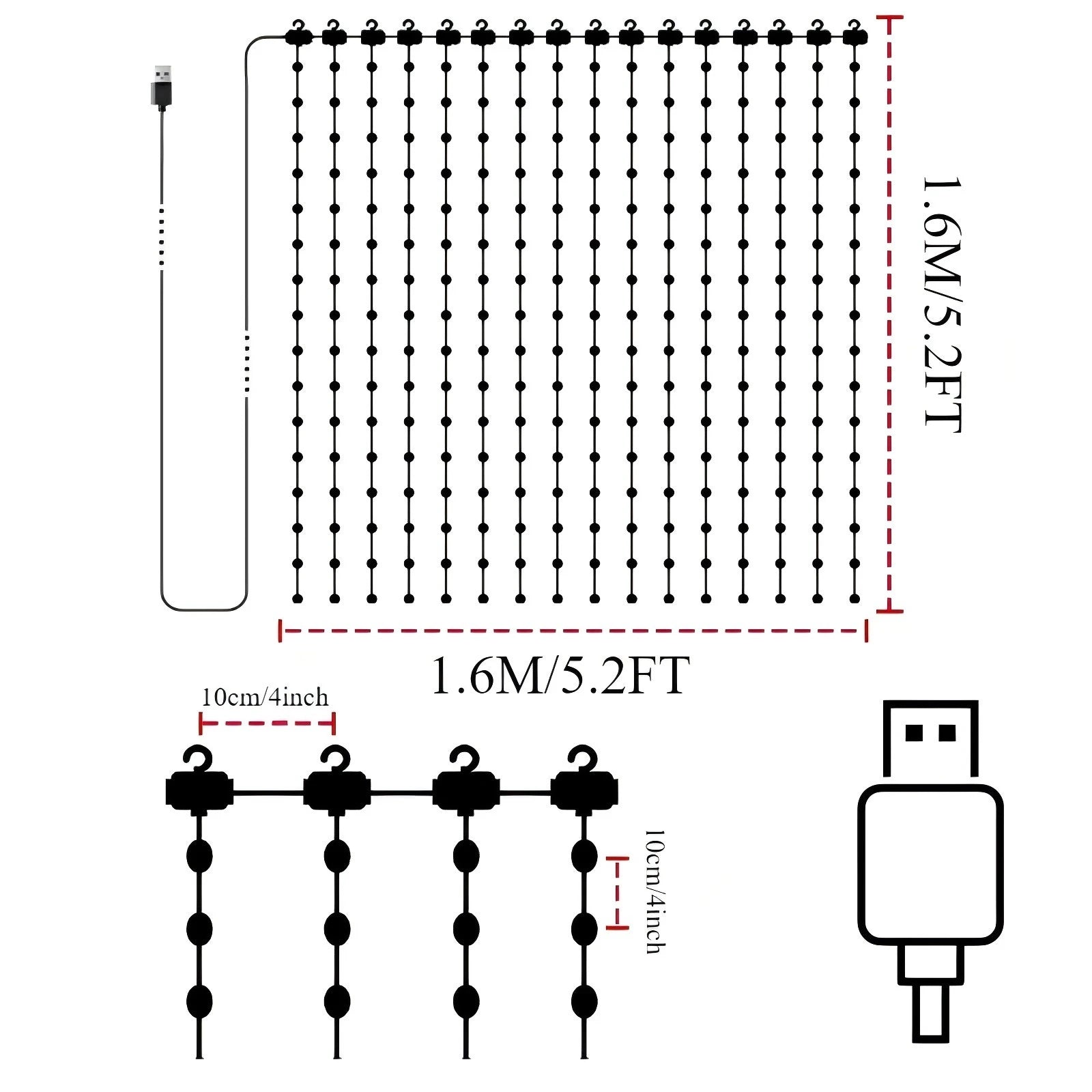 LED Decoration RGB curtain Smart Lights App Controlled String Fairy Lights DIY Pattern and Text Programmable Music Sync Reote - Pape'sShop
