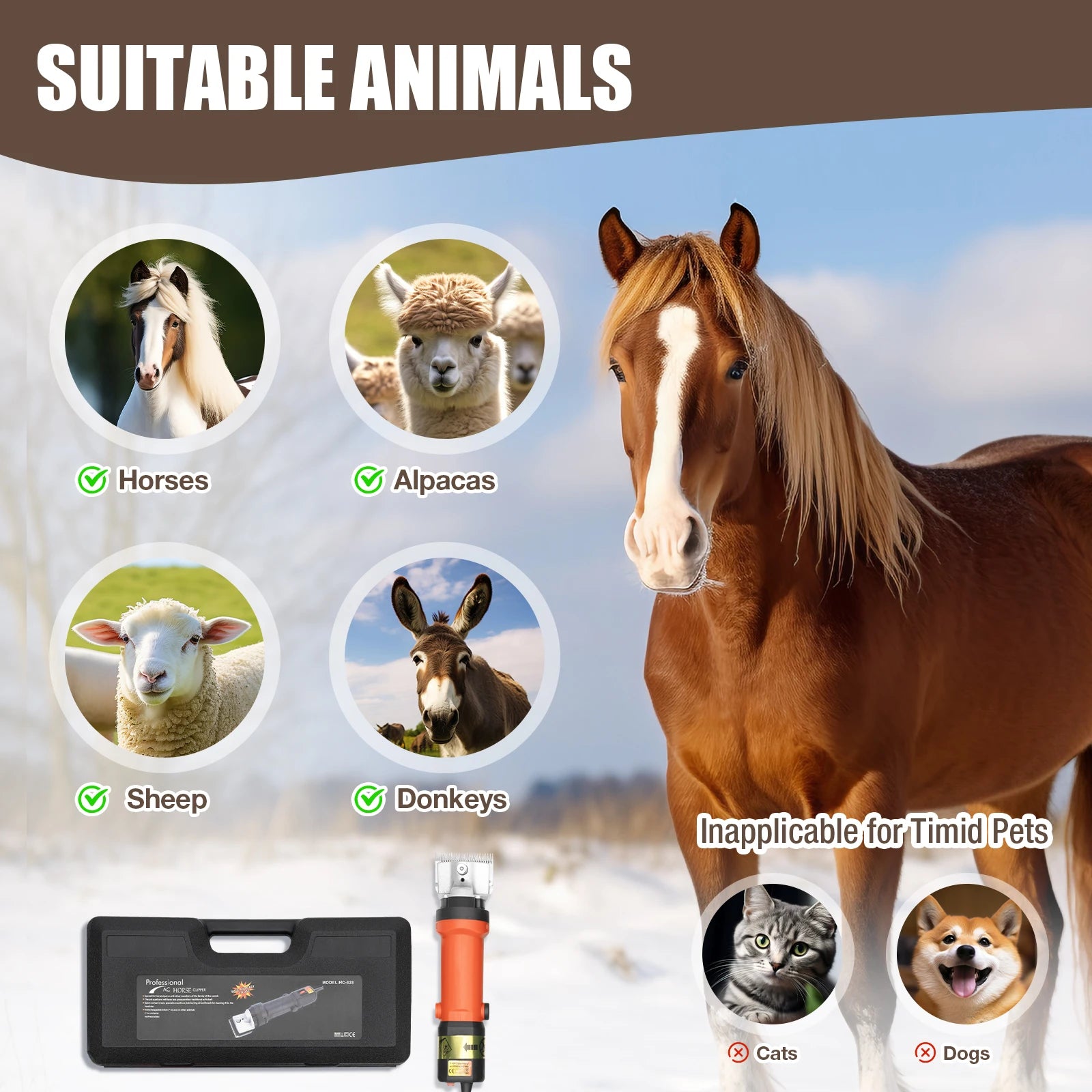 350W Electric Horse Sheep Animal Hair Clipper Shearing Trimmer Shaver 6-Speed Pet Grooming Fur Shear Cutter - Pape'sShop