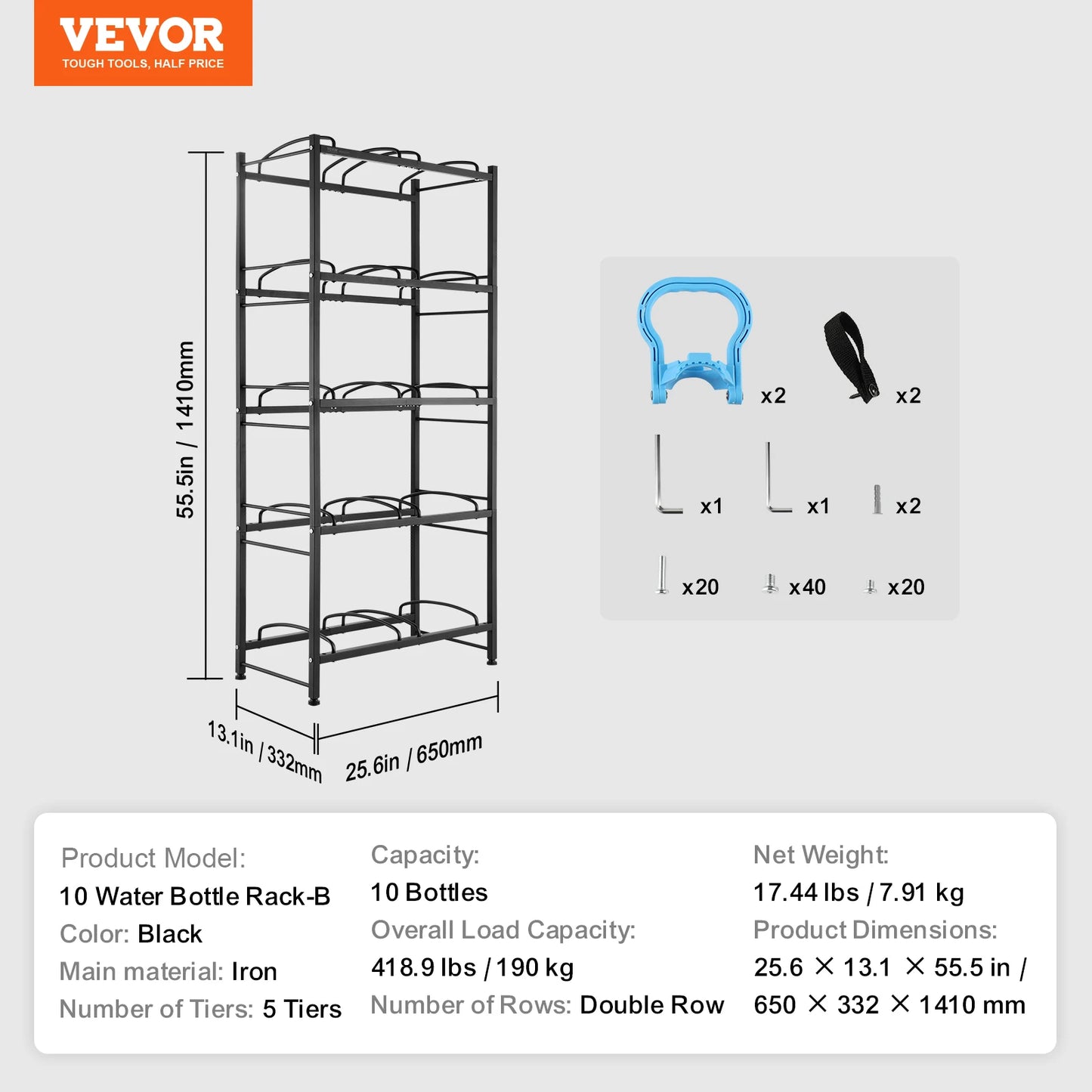 VEVOR 3/4/5 Tiers Water Jug Holder iron Water Bottle Holder Double/Single Row Easy Installation for Kitchen Office Living Room