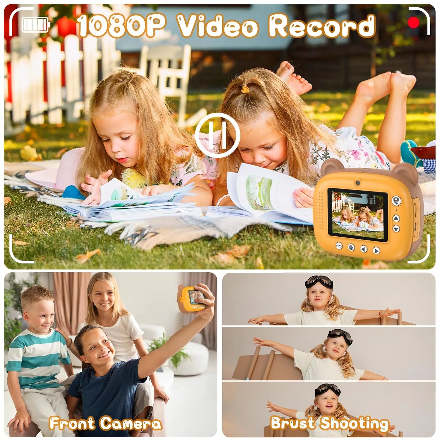 Kids Instant Camera 2.4 Inch Screen 12MP 1080P HD Instant Print Digital Camera Birthday Gifts For 3-12 Years Old Children - Pape'sShop