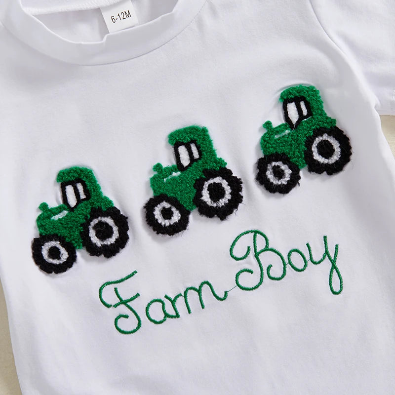 Boys 2-Piece Outfit Set with Dinosaur Print Short Sleeve T-Shirt and Elastic Waistband Denim Shorts for Toddlers - Pape'sShop