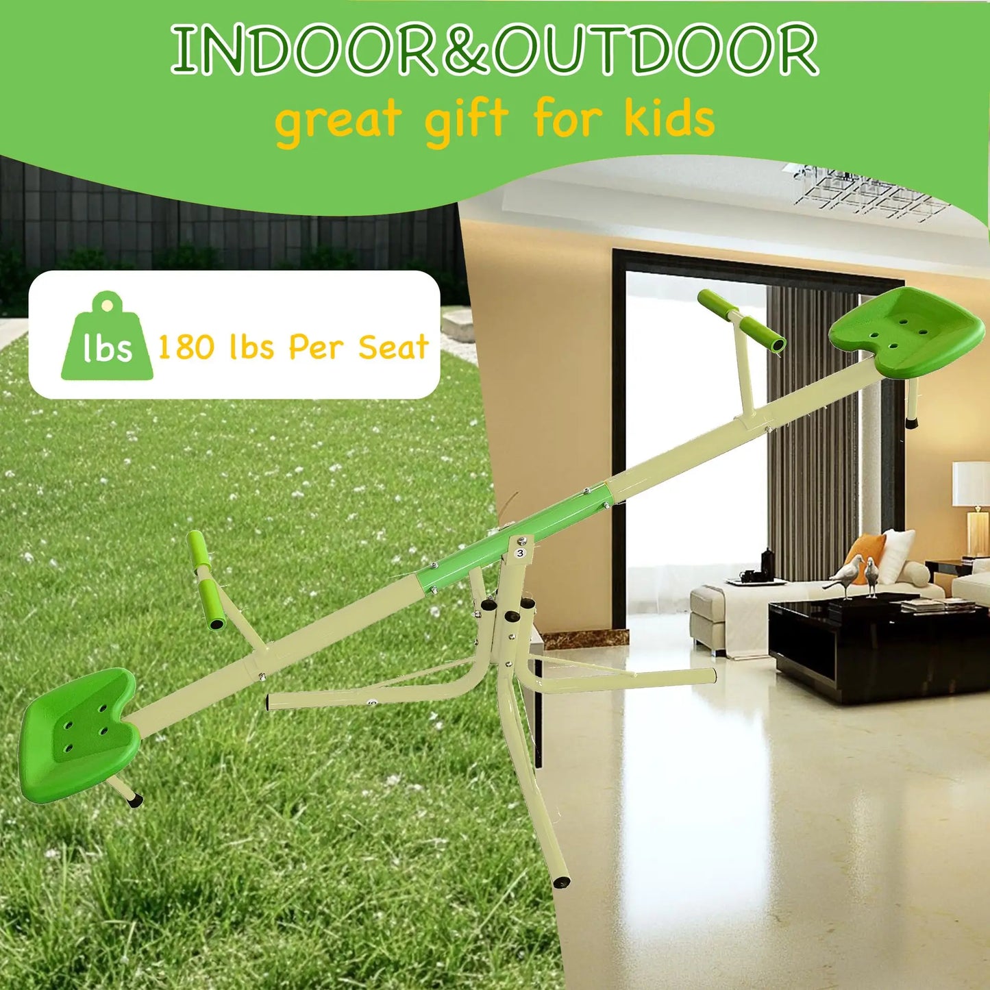 Swiveling 360 Degrees Toddlers Sit and Spin Teeter Totter, Kids Outdoor Play Equipment for Backyard Playground